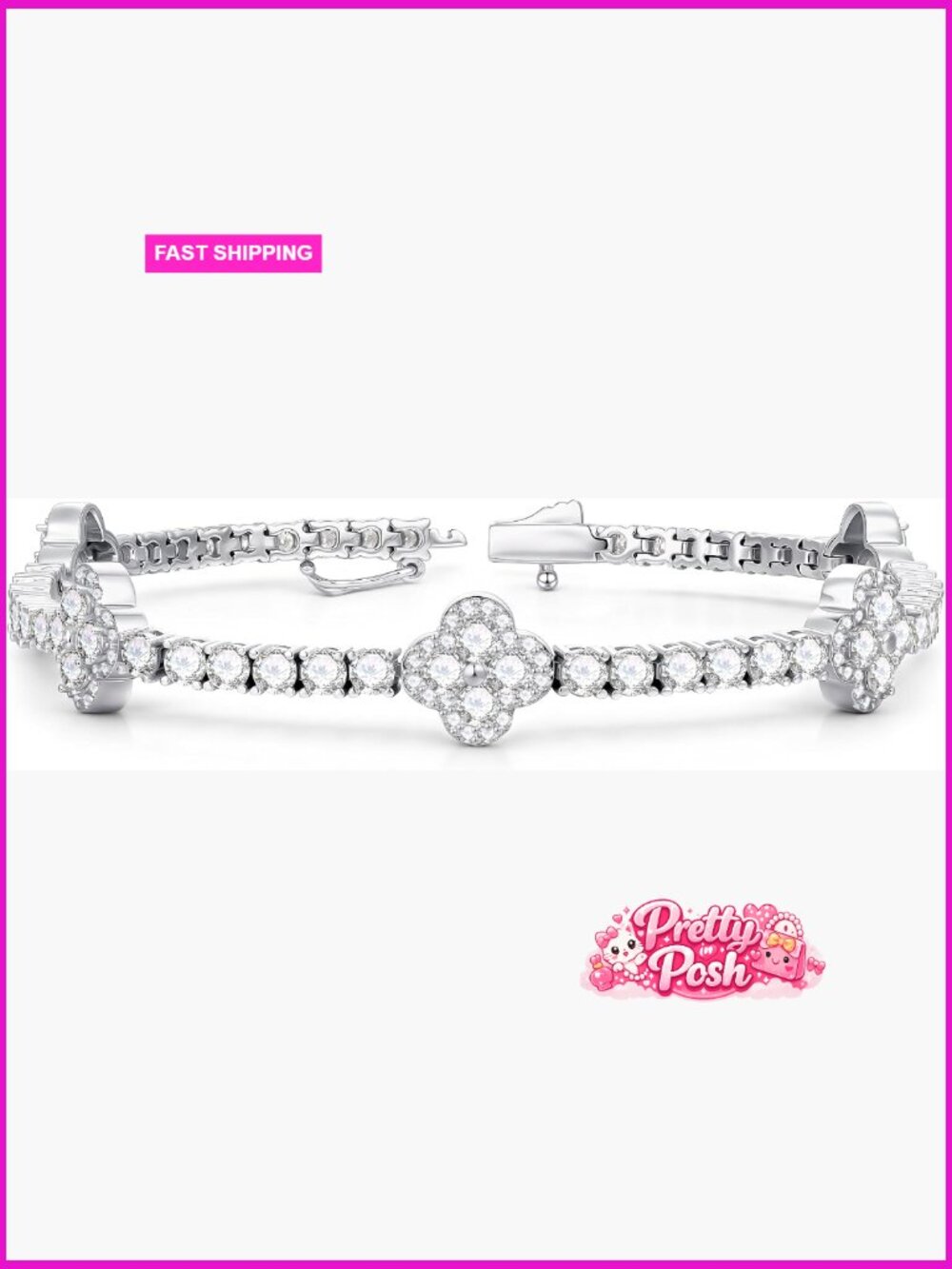 Lab Created Moissanite Clover Tennis Bracelet 925 Sterling Silver 6.28 ct